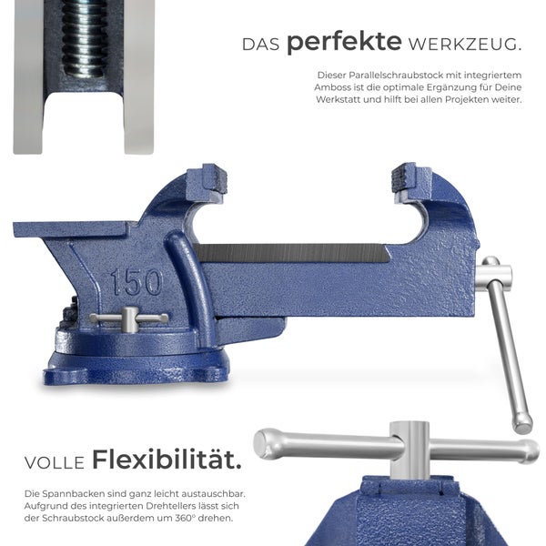 Parallelschraubstock mit Amboss und 360 Grad drehbarem Drehteller fuer die Werkstatt