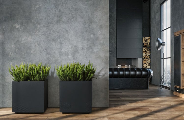Ondis24 Pflanzkübel Beton 40 Caro Rollen 100% recycled anthrazit, Blumentopf, Pflanzgefäß