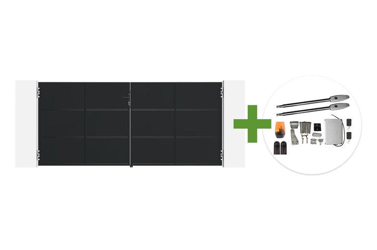 Doppelflügeltor inklusive elektrischem Drehtorantrieb mit Montagezubehör und Fernbedienung