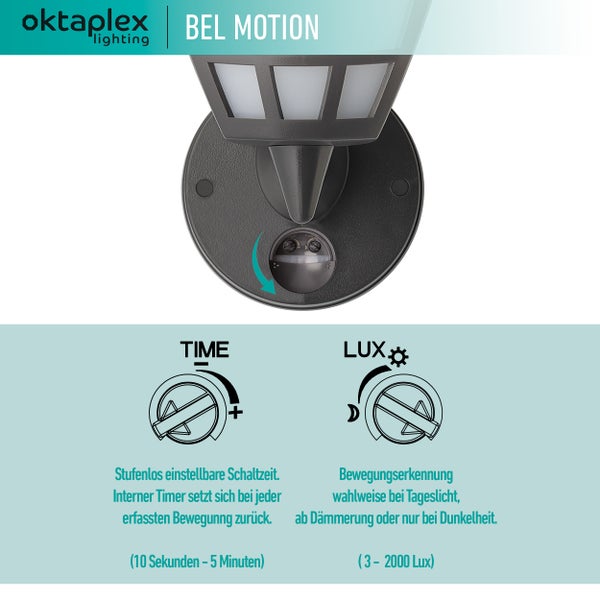 Aussenlampe E27 Bewegungsmelder anthrazit IP54 Wandlaterne für Außenbereich wechselbares Leuchtmittel 230V vielseitig einsetzbar