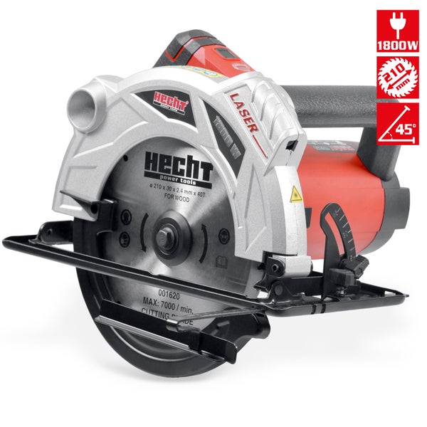 Hecht Handkreissäge mit 1800 Watt Leistung, 210 Millimeter Sägeblattdurchmesser und 45 Grad Neigungswinkel
