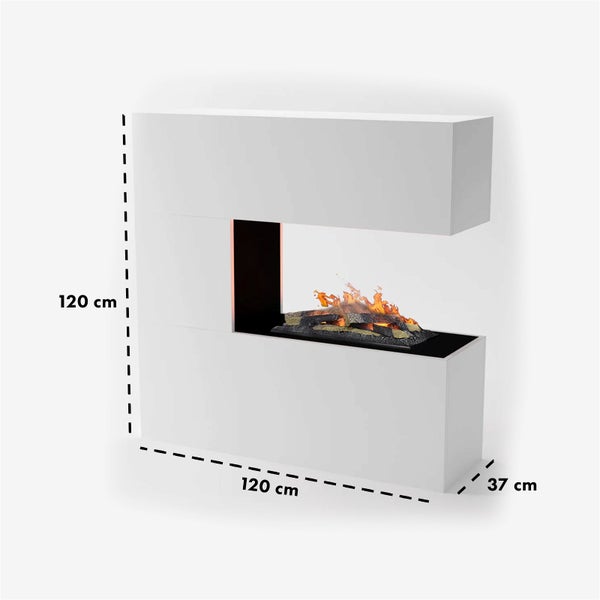 GLOW FIRE Elektrokamin 'Schiller' | Wasserdampf Kamin mit OMC 600 inkl. Holz in weiß als Raumteiler | HxBxT: 120x120x37 cm