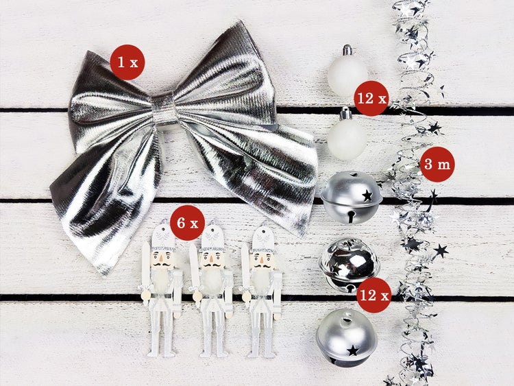 Geschmückter künstlicher Weihnachtsbaum SILVER SOLDIER 60 cm mit LED-BELEUCHTUNG IM TOPF
