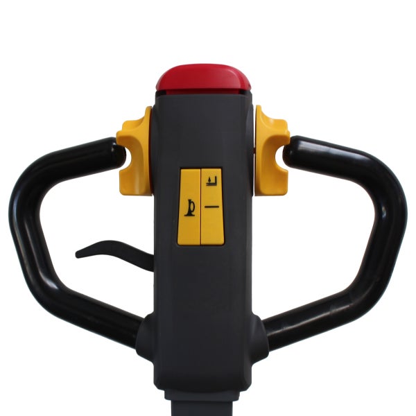 Deichselkopf einer Ameise mit rotem Knopf und gelben Bedienelementen