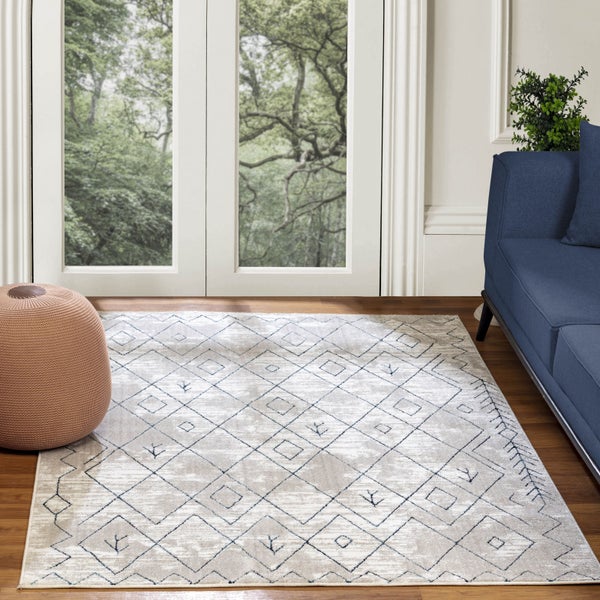 Etnhischer Berber Teppich Weiß/Blau 200x275 cm FABIA