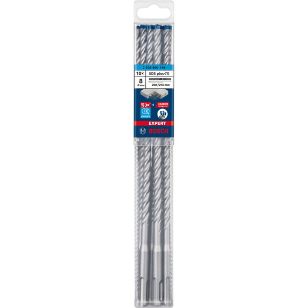Bosch Expert SDS Plus-7X Hammerbohrer Set, 10 Stück, Durchmesser 8 mm