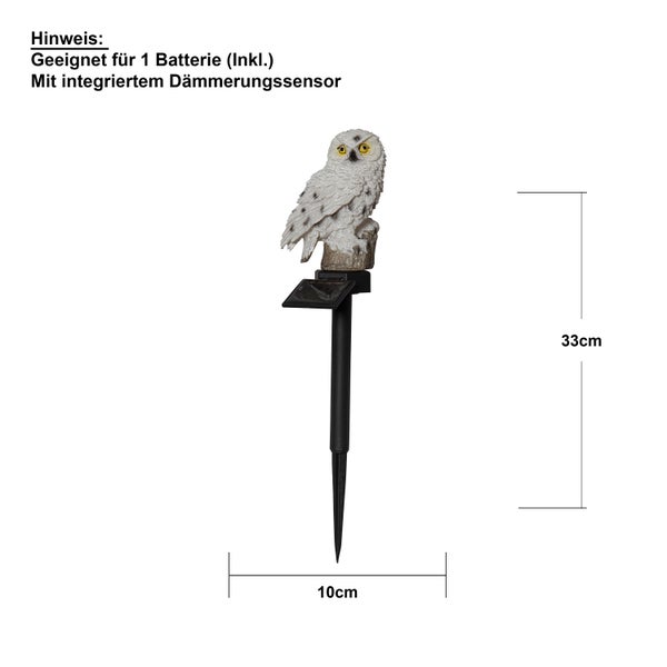 Gartendekoration Eule mit Dämmerungssensor und Solarpanel, 33 cm Höhe