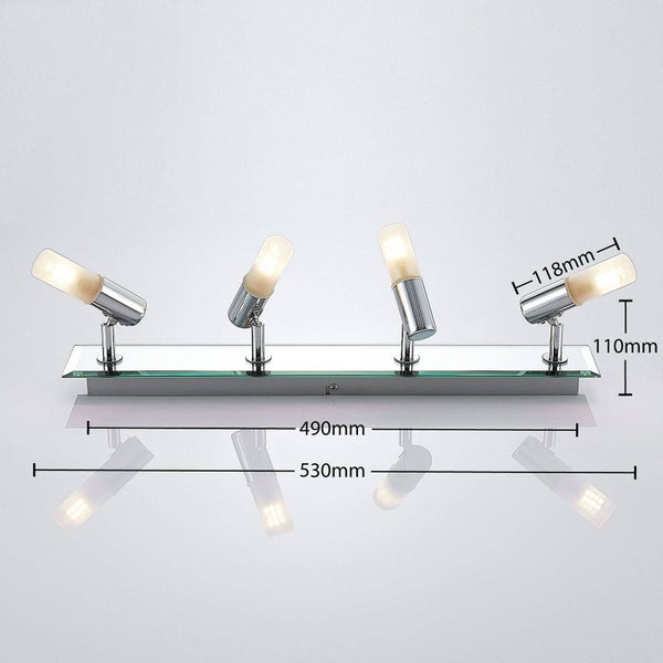 Vierflammige Deckenleuchte mit LED Leuchtmitteln und Maßangaben