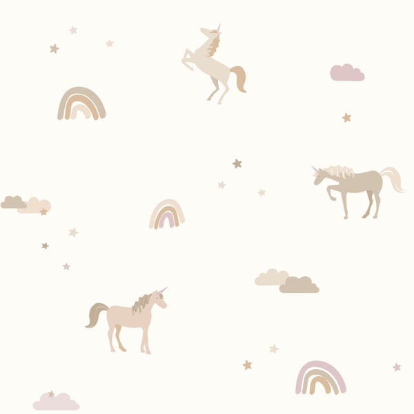 Tapete mit Einhorn-, Regenbogen-, Wolken- und Sternenmuster