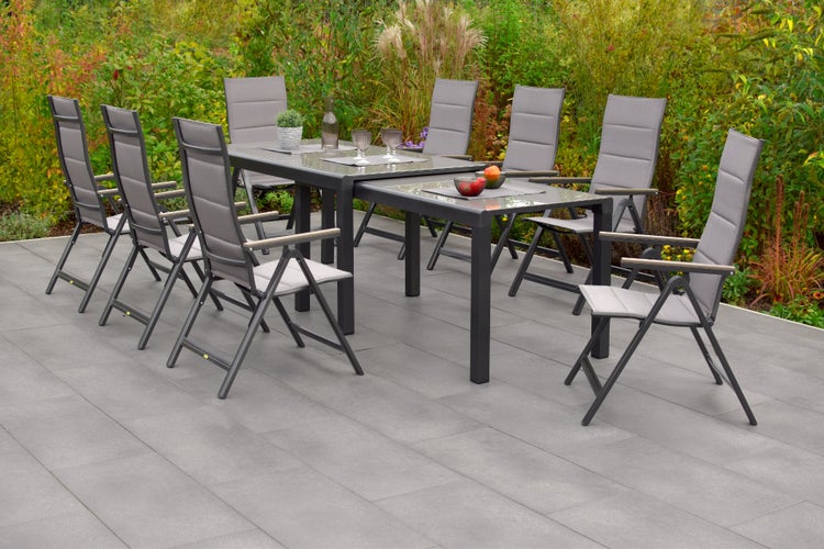 Trivero Gartenmöbelset 9tlg., Klappsessel, Flex Ausziehtisch 160 (320) x 90 cm
