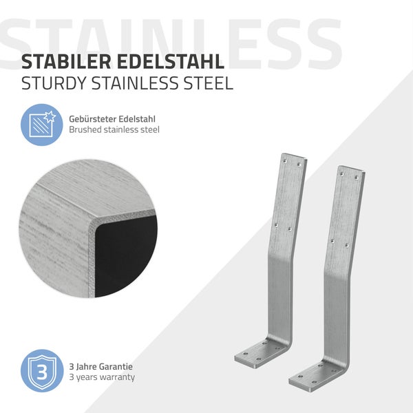 ML-Design 2 Stück Rückenlehnenhalterung, Silber, aus Edelstahl, 345x90x50 mm, Bankrückenlehne, Banklehne, Rückenlehne zum Anschrauben, Metall Rücklehne Halterung Profil für Sitz-Bänke, Betten, Stühlen