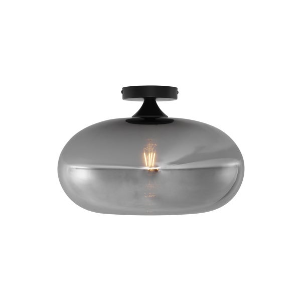 Deckenleuchte mit grauer Glasschirm und schwarzer Halterung