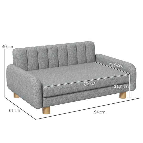 PawHut Hundesofa Haustiersofa Hundecouch Hundebett mit weichem Kissen, Erhöhter Hundesessel für mittelgroße Hunde, Leinenimitat, Grau, 94 x 61 x 40 cm