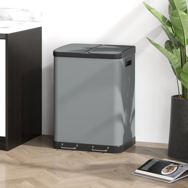 HOMCOM Mülleimer 2 x 30L Treteimer Kosmetikeimer Abfalleimer mit Deckel und Fußpedal, Müllbehälter mit Inneneimer, für Wohnzimmer, Büro, Metall, 48,8 x 39,5 x 67 cm