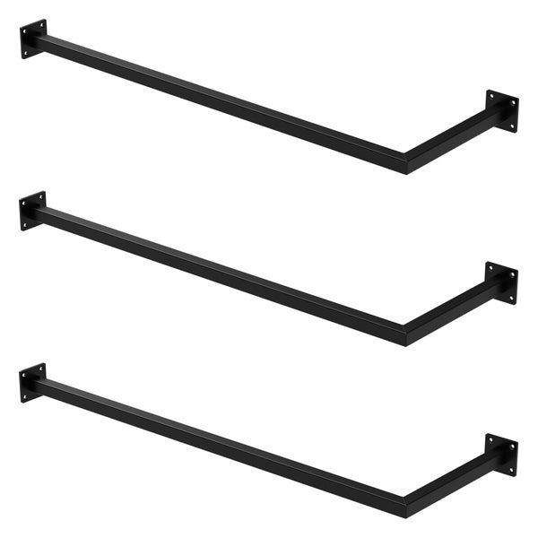 ML-Design 3er Set Kleiderstange Übereck für die Wand, T30cm x B90cm, Schwarz, aus Stahl, Garderobenstange L-Form, Kleiderständer Wandmontage, Kleidergestell Garderobenhalter, inkl. Montagematerial