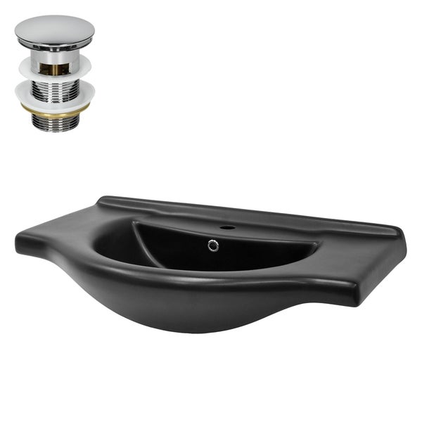 ML-Design Waschbecken Keramik Schwarz matt 87x50,5x22,5 cm Oval mit Ablaufgarnitur, Einbauwaschbecken mit Hahnloch/Überlauf, Aufsatzwaschbecken Einbauwaschtisch Waschschale Waschplatz Handwaschbecken