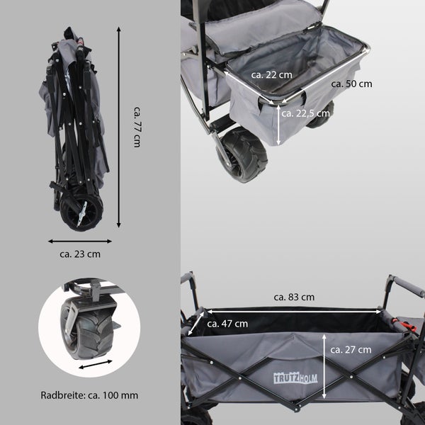 Tragbarer Bollerwagen mit Maßen im Detail