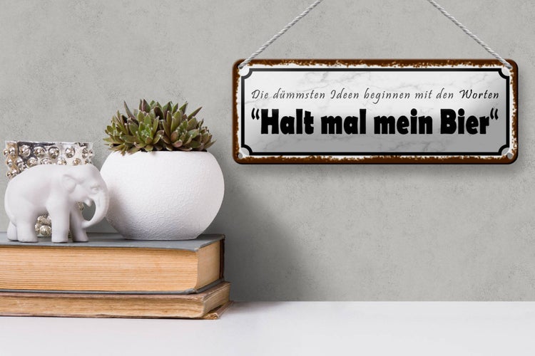 Blechschild Spruch 27x10cm dümmste Ideen halt mein Bier Dekoration