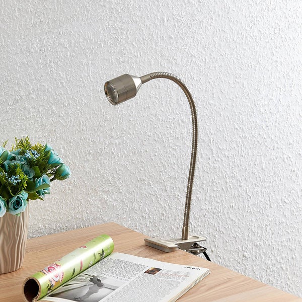 Lindby LED Klemmleuchte Djamila (Modern) in Alu aus Metall (1 flammig, ) - Tischlampe Tischleuchte Leselampe Nachttischlampe Arbeitszimmerleuchte