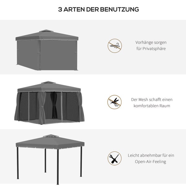 Outsunny Pavillon, Gartenpavillon, 296L x 296B x 270H cm, Aluminium, Polyester, Dunkelgrau