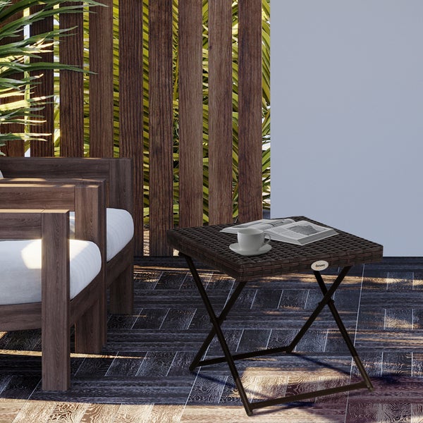 Outsunny Beistelltisch, 40L x 40B x 40H cm, Stahl, PE-Rattan, braun