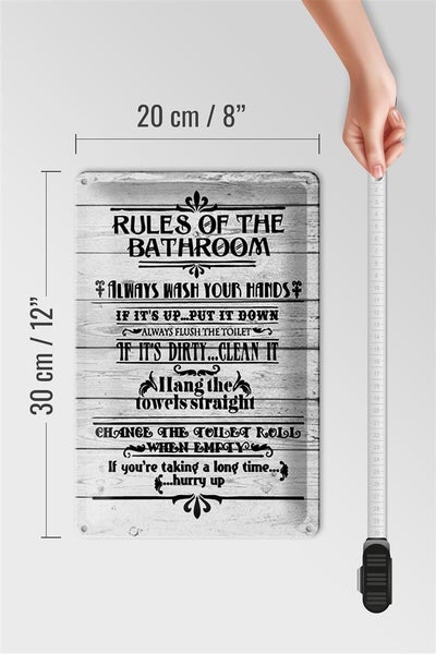 Blechschild Spruch 20x30cm rules of the bathroom wash hands