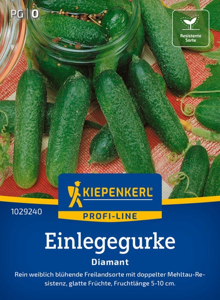 Saatgut Kiepenkerl Einlegegurke Diamant für den Freilandanbau mit resistenter Sorte für glatte Früchte mit 5 bis 10 Zentimeter Länge.