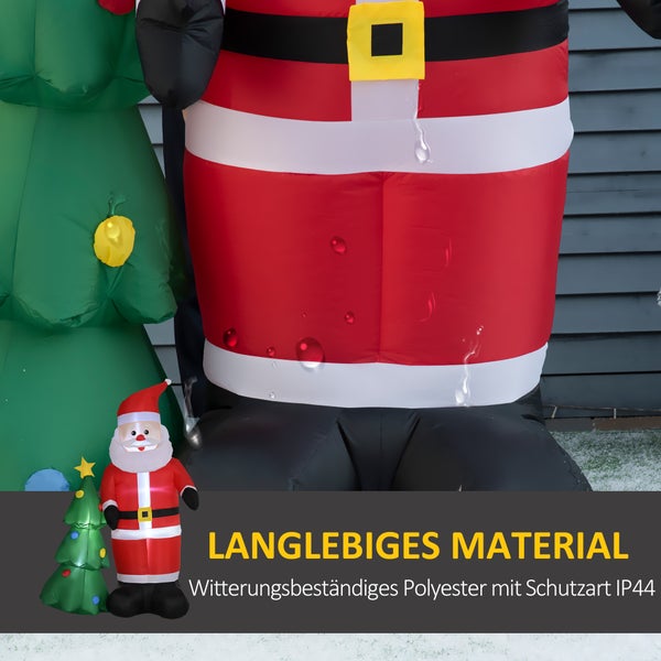 Outsunny Aufblasbarer 210 cm Weihnachtsmann mit Weihnachtsbaum LED  Selbstaufblasende Wasserdichte Weihnachtsdeko Weihnachtsbeleuchtung für Innen- und Außenbereich
