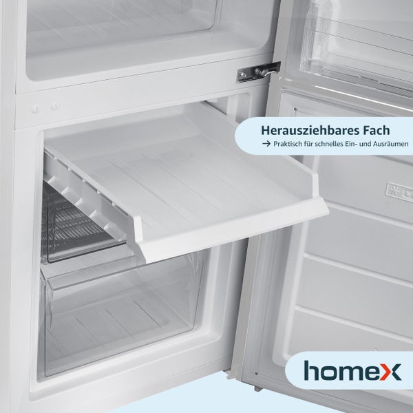 homeX Kühlschrank mit Gefrierfach Kühl-Gefrierkombination freistehend 173 Liter Nutzinhalt 40 dB CFS1110-W weiß
