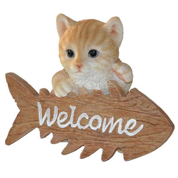 Gartenfigur Dekofigur Katze Willkommen