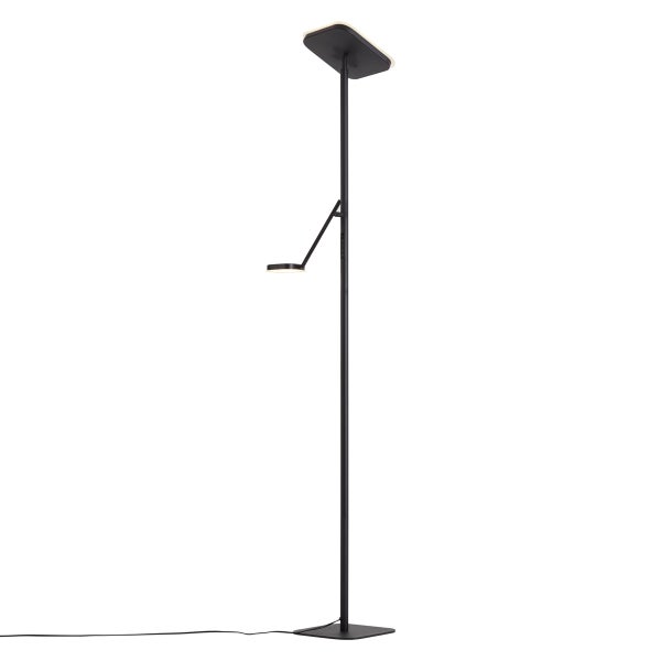 Moderne LED Deckenfluter Stehleuchte mit Leselicht und flachem Standfuß