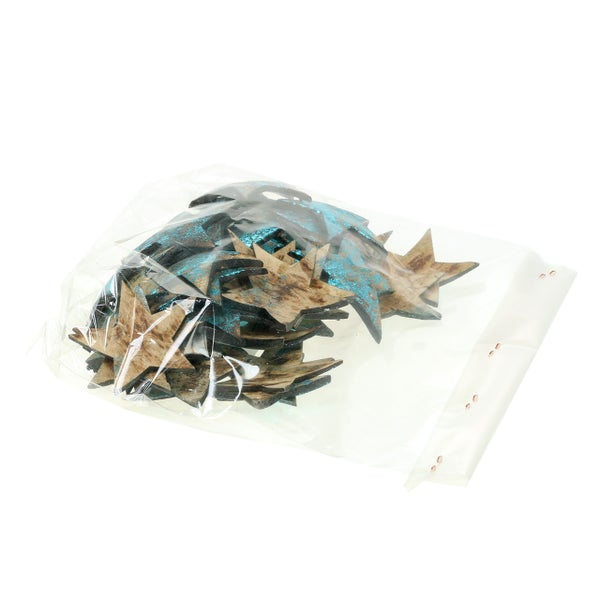 Dekorative Holzsterne mit Glitzer in einer Verpackung
