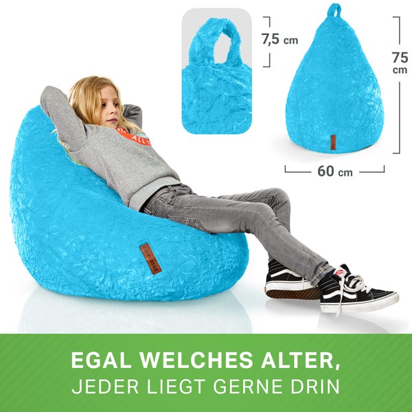 Green Bean Plüsch Sitzsack 45x45x60cm - Indoor Sitzkissen mit 120L EPS Perlen Füllung Kuschelig Waschbar - Bean Bag Bodenkissen Lounge Chair Sitzhocker - Hellblau