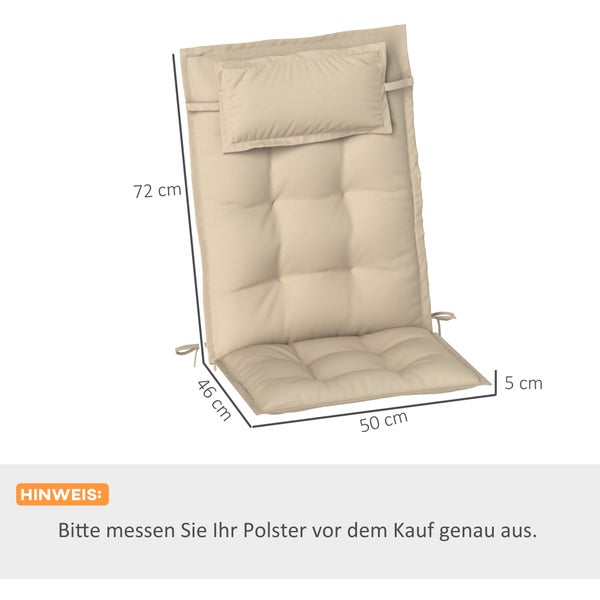 Outsunny 2er Set Auflage für Sonnenliege Wasserabweisend Liegenauflage für Gartenliege Polsterauflage für Strandliege Liegestuhl Kissen Polster für Gartenmöbel Auflagen 50x116x5 cm, Beige