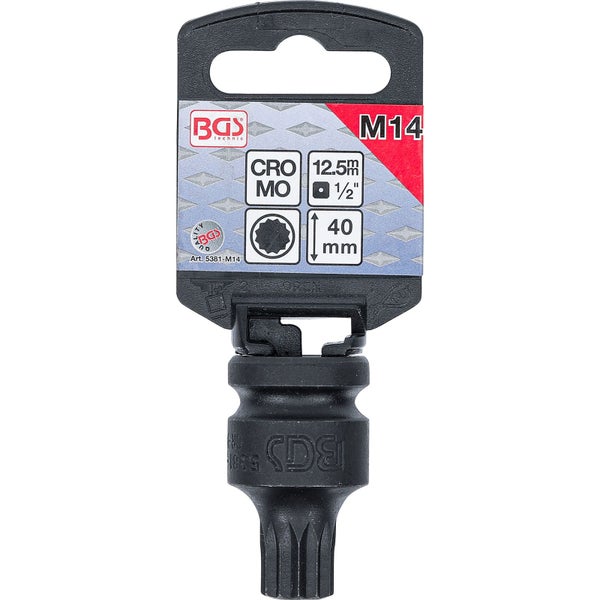 BGS Technic Vielzahn-Einsatz M14, 12,5 mm, 1/2 Zoll, 40 mm