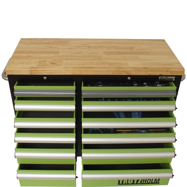 Werkstattwagen DELUXE 2 x 6 Schubladen bestückt 92x123 cm mit massiver Arbeitsplatte