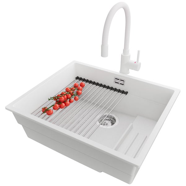 Spüle mit Abtropfgestell und Armatur