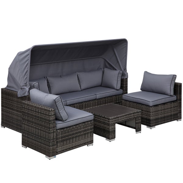 Outsunny Rattan Lounge, B215 x T75 x H64 cm, Metall, Polyester, PE Rattan, Schaumstoff, grau