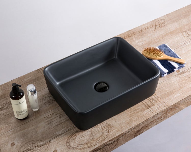 Aufsatz Keramik Waschbecken Soho Matt Schwarz 48 cm