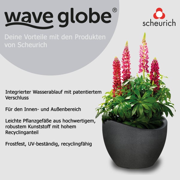 Scheurich Wave Globe 40, Pflanzgefäß/Blumentopf/Pflanzkübel, rund,  aus Kunststoff Farbe: Schwarz-Granit, 39,5 cm Durchmesser, 29,3 cm hoch, 19 l Vol.