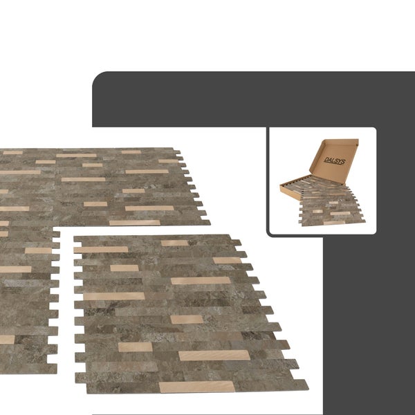 Selbstklebende Wandpaneele in Stein- und Holzoptik von Dalsys mit verzahnten Kanten für die einfache Wandgestaltung.