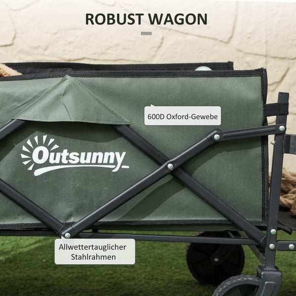Outsunny Gartenwagen 90 kg belastbar, klappbar Transportwagen mit herausnehmbare Plane, Griff, Rädern, Lenkachse, Bollerwagen Handwagen Gartenkarre 72 Liter Gerätewagen für Haus Garten, Grün