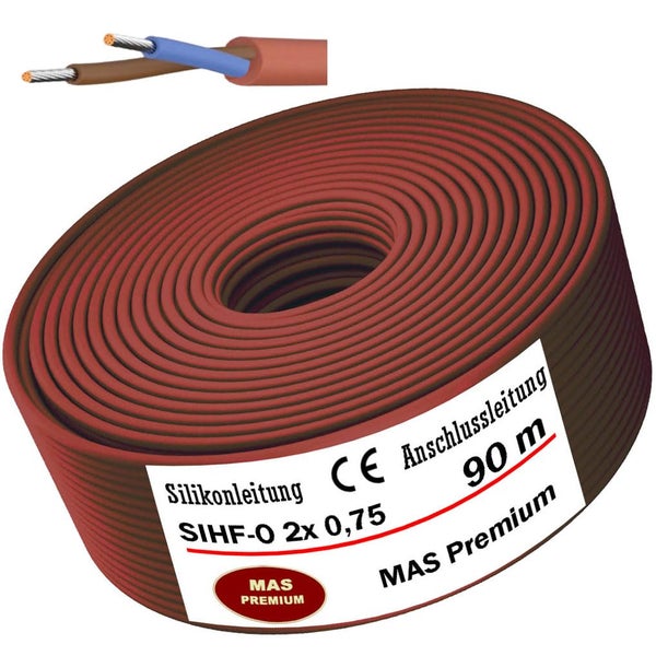 Silikonleitung SIHF-O 2x0,75 Millimeter als Anschlussleitung auf 90 Meter Rolle für elektrische Installationen