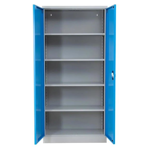 PROREGAL Stahlschrank Bee 8 Fachböden HxBxT 195 x 92 x 42 cm Pulverbeschichtetes Fachbodenmaterial Grau & Hellblau