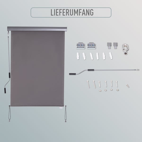 Outsunny Senkrechtmarkise, Vertikalmarkise mit Handkurbel, 140 x 100 cm, Polyesterstoff+Aluminium, Grau