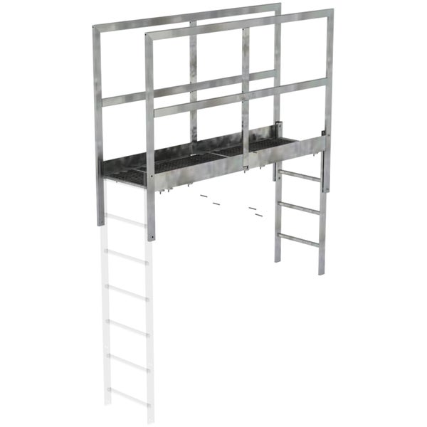 Metalltreppe mit Gitterroststufen und Geländer