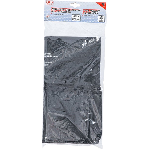 BGS Technic Werkzeug-Rolltasche mit 15 Fächern, 660 mal 320 Millimeter, in Originalverpackung.