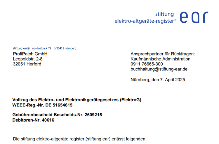 Schreiben der Stiftung Elektro-Altgeräte-Register