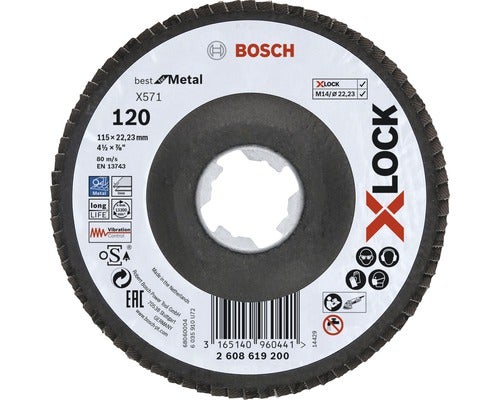 X-LOCK Fächerschleifscheibe, abgewinkelte Ausführung, Fibertragplatte, Ø115, K 1
