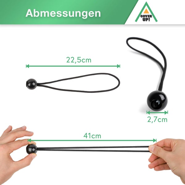 CoverUp! 25 Planenspanner mit Kugel für Banner, Planen, Pavillions, Zelte | Expanderschlingen, Planenhalter, Gummispanner, Zeltgummis, Spanngummis